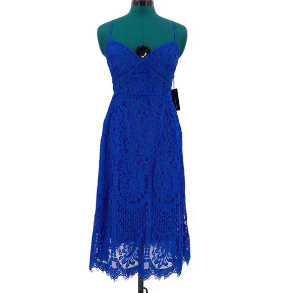 Black Tape_ Dresses & Skirts - Black Tape_ NWT Cobalt Blue Sleeveless Corset Back Lace Midi Dress, Large